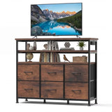 ACCVER 6-Drawer Dresser with Shelves, TV Stand with Fabric Drawers for Living Room, Closet and Chest for Bedroom & Apartment, Clothes Storage Organizer, Brown