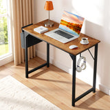 Atilioo Modern Computer Desk, Office Writing Study PC Table for Kids & Students with Storage Bag & Headphone Hooks for Home Bedroom, 31" Rustic Brown