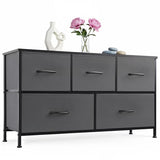 ACCVER 5-Drawer Fabric Dresser for Bedroom, Wood Top TV Stand, Closet and Chest, Clothes Storage Organizer, for Living Room, Apartment, Grey