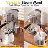 Atilioo 20 Bar Espresso Machine with Pressure Gauge, Compact Stainless Steel Coffee Maker with Milk Frother Steam Wand for Latte, Cappuccino, Easy to Clean
