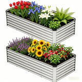 Atilioo 8x4x1ft Raised Garden Bed, Outdoor Metal Planter Box for Vegetables, Flowers, Herbs, Galvanized Non Toxic Materials, Silver