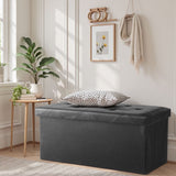 ACCVER 30" Storage Ottoman Bench - Faux Leather Foldable Ottoman Upholstered Entryway Bench, 400lbs Large End of Bed Bench with Storage Chest for Bedroom, Living Room, Black