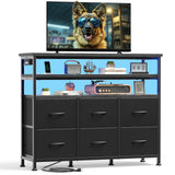 ACCVER 6-Drawer Dresser with Shelves, TV Stand with Fabric Drawers for Living Room, Closet and Chest for Bedroom & Apartment, Clothes Storage Organizer, Black