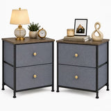 LIFERECORD Set of 2 Nightstands with Storage Drawers | 20" Tall Bedside Table with Wood Top & Fabric Cabinet for Bedroom, Dorm, Living Room