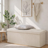 ACCVER 43" Storage Ottoman Bench - Foldable Ottoman Upholstered Entryway Bench, 660lbs Large End of Bed Bench with Storage Chest for Bedroom, Living Room, Beige