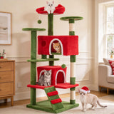 Atilioo 54" Cat Tree Tower with Sisal Scratching Post, Multi-Level Pet Furniture Cat Condo, Easy to Assembly, Black-Orange, Christmas
