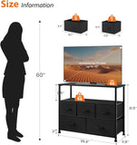 Atilioo 5 Drawer Dresser, Fabric Storage Chest with TV Stand, Open Shelf, Adjustable Feet, Bedroom or Living Room, Black