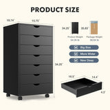 Atilioo 7 Drawer Chest, Wood Dresser with Wheels, Sturdy Storage Cabinet, Perfect for Home Office or Bedroom, Black