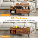 IULULU Lift Top Coffee Table - Wooden Table with Shelf & Compartment for Living Room