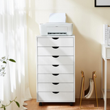 Atilioo 7 Drawer Chest, Wood Dresser with Wheels, Sturdy Storage Cabinet, Perfect for Home Office or Bedroom, Black