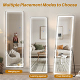 IULULU Full-Length Mirror with LEDs, Aluminum Frame, 3-Color Dimmable Light for Bedroom