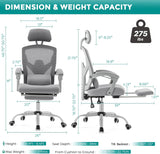 Atilioo Executive Office Chair with Footrest, High-Back Ergonomic Mesh Chair with Armrests & Adjustable Lumbar Support, Tilt Lock for Home Office, Gray