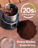 Atilioo Cordless Coffee Grinder Electric - USB Rechargeable, 304 Stainless Steel Blade, 85 Grinds Per Charge, for Espresso, Spices, Home, Travel, Camping - Blue
