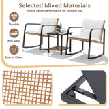 IULULU Outdoor 3-Pc, Rocking Bistro Set, Wicker Patio Chairs & 2-Tier Table