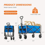 Atilioo Collapsible Wagon Cart - Heavy Duty Folding Utility Cart with 220lbs Capacity & All-Terrain Wheels - Portable Garden Beach Wagon for Sand, Camping, Shopping, Fishing, Outdoor Use, Blue