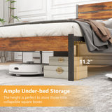Atilioo Full Bed Frame with Headboard, Metal Mattress Foundation Headboard, No Box Spring Needed, Noise-Free, Brown