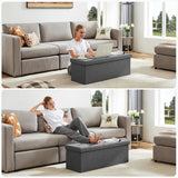 Atilioo 43 Inch Folding Storage Ottoman Bench, 3 in 1 Ottoman with Storage, Padded Seat, Foot Rest Stool, Storage Chest for End of Bed, Living Room, Bedroom, Entryway, Load 660 lbs, Gray