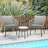 IULULU 3 Piece Patio Bistro Set, Wicker Chairs with Table & Cushions for Outdoor Spaces