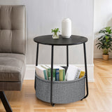 IULULU Small Round Side Table with Fabric Basket, Steel Frame