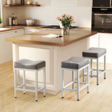 IULULU Bar Stools Counter Height - 24 Inch Saddle Stools, PU Leather Modern Kitchen Barstools with Metal Base Footrest