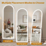 IULULU Full-Length Mirror with LEDs, Aluminum Frame, 3-Color Dimmable Light for Bedroom