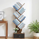 7 Tier Tree Bookshelf, Sturdy Bookcase with Storage Drawer Cabinet, Book Organizer Shelves for Home Office