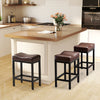 IULULU Bar Stools Counter Height - 24 Inch Saddle Stools, PU Leather Modern Kitchen Barstools with Metal Base Footrest