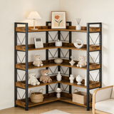 Atilioo Triple Bookshelf, 4-Tier Wide Bookcase with 11 Open Tall Display Shelves, Modern Industrial Book Shelves for Living Room Home Office, Brown