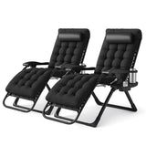 LIFERECORD Zero Gravity Chair Set of 2, Patio Folding Recliner with Removable Cushion Portable Reclining Chairs with Cup Holder Trays for Outdoor, Black