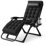 LIFERECORD Zero Gravity Chair, Patio Folding Recliner with Removable Cushion Portable Reclining Chairs with Cup Holder Trays for Outdoor, Black