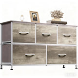 ACCVER Dresser for Bedroom 5 Storage drawer, Fabric Closet Chests Organizer Tower with Wooden Top Metal Frame for Living Room Hallway Entryway, Oak