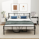 IULULU Bed Frame with Headboard,  Metal Platform, Noise-Free Heavy-Duty Steel Slat Mattress Foundation, No Box Spring Required - Black