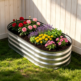 Atilioo 4x2x1ft Raised Garden Bed, Outdoor Oval Metal Planter Box for Vegetables Flowers Herbs, Galvanized Rot-Resistant Non Toxic Material, Silver