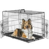 Atilioo Folding Pet Kennel, Double Door Metal Wire Dog Crate with Divider Panel, Leak-Proof Pan Tray, 36 inch