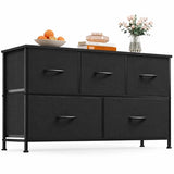 ACCVER 5-Drawer Fabric Dresser for Bedroom, Wood Top TV Stand, Closet and Chest, Clothes Storage Organizer, for Living Room, Apartment, Black