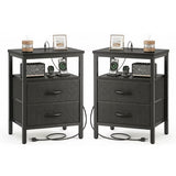 LIFERECORD Nightstand Set of 2 with 2 Fabric Drawers, Nightstand with Charging Station, End Tables with Storage Shelf for Small Spaces, Bedside Table Side Tables for Bedroom, Black