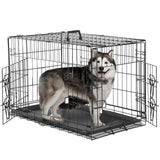 Atilioo Folding Pet Kennel, Double Door Metal Wire Dog Crate with Divider Panel, Leak-Proof Pan Tray, 36 inch