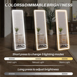 IULULU Full-Length Mirror with LEDs, Aluminum Frame, 3-Color Dimmable Light for Bedroom