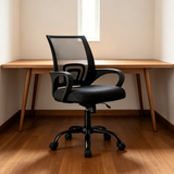 Atilioo Ergonomic Office Chair with Lumbar Support, Computer Desk Mesh Chair with Height Adjustable 360° Swivel, Fixed Armrest, Black