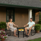 Atilioo 3 Piece Patio Rocking Furniture Set, Textilene Outdoor Furniture Set with Chairs & Table, Conversation Set for Lawn, Garden, Balcony, Yard, Poolside, Brown