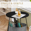 IULULU Small Round Side Table with Fabric Basket, Steel Frame