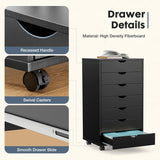 Atilioo 7 Drawer Chest, Wood Dresser with Wheels, Sturdy Storage Cabinet, Perfect for Home Office or Bedroom, Black