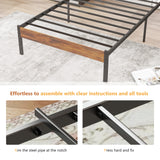 Atilioo Full Bed Frame with Headboard, Metal Mattress Foundation Headboard, No Box Spring Needed, Noise-Free, Brown