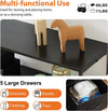 Atilioo 5 Drawer Dresser, Fabric Storage Chest with TV Stand, Open Shelf, Adjustable Feet, Bedroom or Living Room, Black