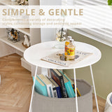 IULULU Small Round Side Table with Fabric Basket, Steel Frame
