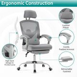 Atilioo Executive Office Chair with Footrest, High-Back Ergonomic Mesh Chair with Armrests & Adjustable Lumbar Support, Tilt Lock for Home Office, Gray