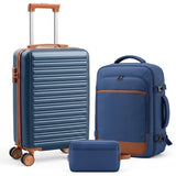 LIFERECORD 3 Piece Carry On Luggage Set, 20 Inch TSA Lock Hardshell Suitcase With Travel Backpack