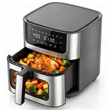 LIFERECORD Air Fryer 6QT w/ Touch Controls & Easy-View Window, Dishwasher Safe Basket, 1500W, 8 Food Presets, Stainless Steel, Grey
