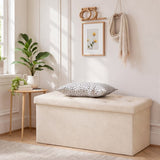 ACCVER 30" Storage Ottoman Bench - Foldable Ottoman Upholstered Entryway Bench, 660lbs Large End of Bed Bench with Storage Chest for Bedroom, Living Room, Beige