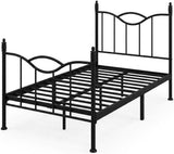 Atilioo Twin Bed Frame with Headboard, Metal Mattress Foundation Headboard, No Box Spring Needed, Noise-Free